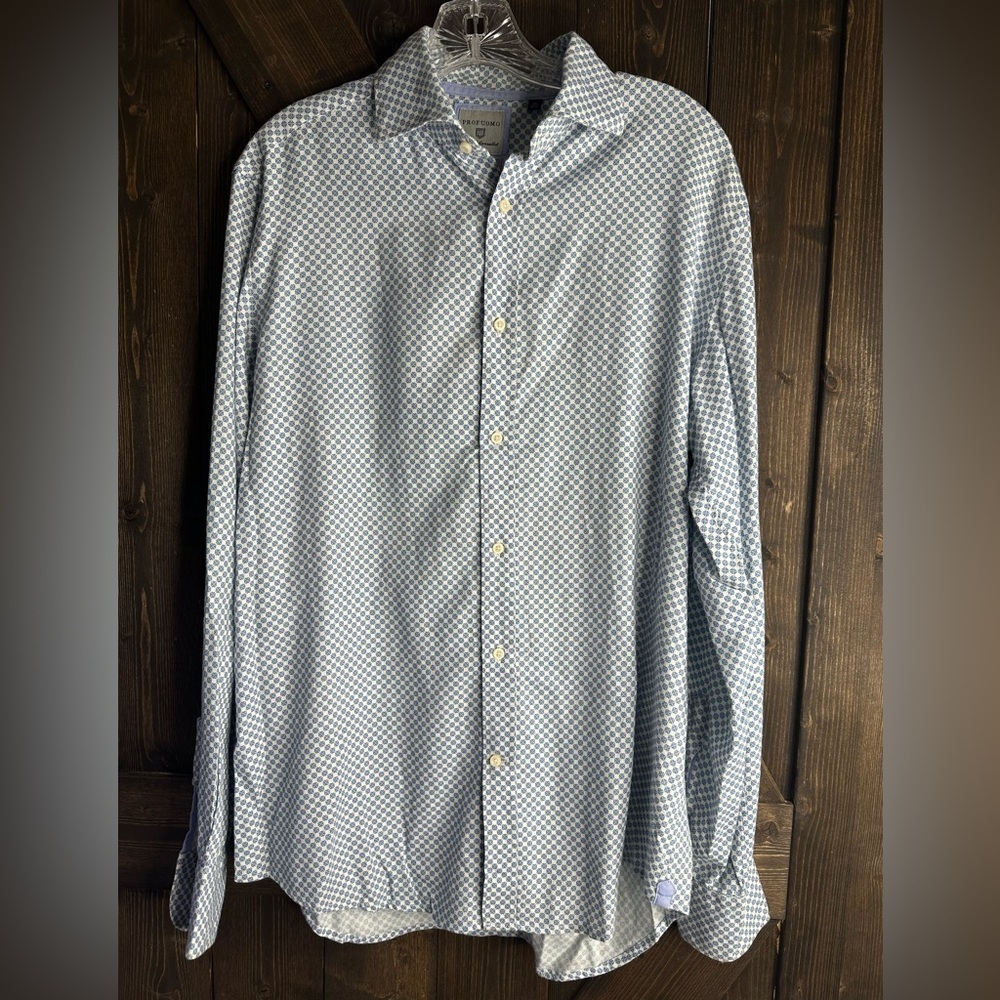 Profuomo 41-16 Slim Fit Blue/White button down dress shirt EUC